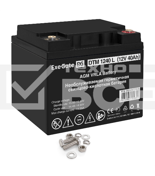 Батарея ExeGate EX282977RUS DTM 1240 L (12V 40Ah), клеммы под болт М5