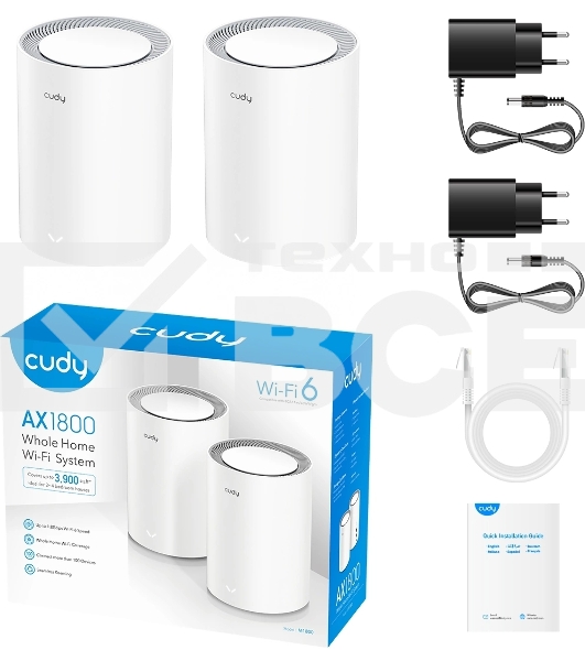 Бесшовный Mesh роутер Cudy M3000(2-PACK) AX3000 10/100/1000/2500BASE-T, белый (упак.:2шт)