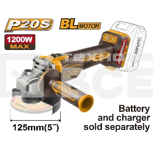 Аккумуляторная УШМ 20В, BL 125мм без АКБ и ЗУ SUPER INGCO CAGLI221253