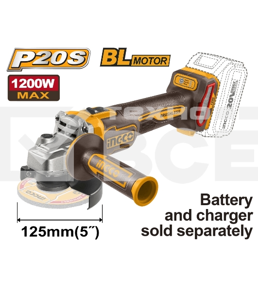 Аккумуляторная УШМ 20В, BL 125мм без АКБ и ЗУ SUPER INGCO CAGLI221253