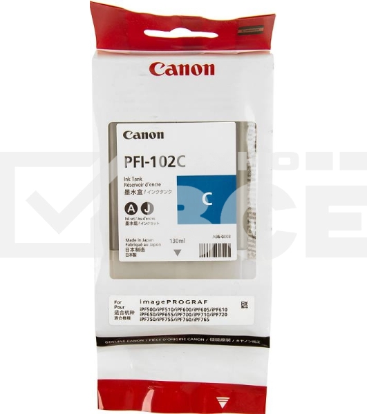 Картридж струйный Canon PFI-102C (0896B001) голубой (130 мл.) для Canon imagePROGRAF iPF605, iPF610., iPF650, iPF655, iPF710, iPF750, iPF755, LP17, iPF510
