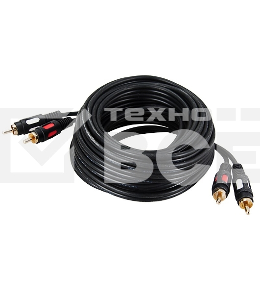 Шнур 2 RCA - 2 RCA, длина 10 метров, черный (GOLD) Rexant