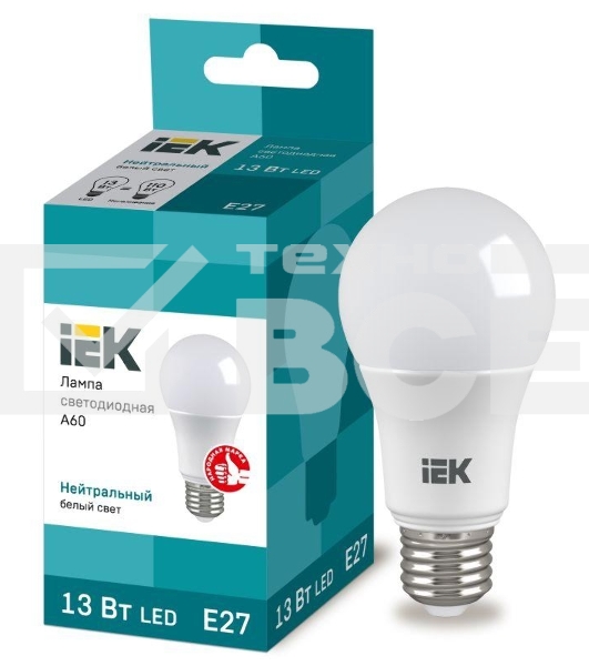 Лампа Iek LLE-A60-13-230-40-E27 светодиодная ECO A60 шар 13Вт 230В 4000К E27 IEK