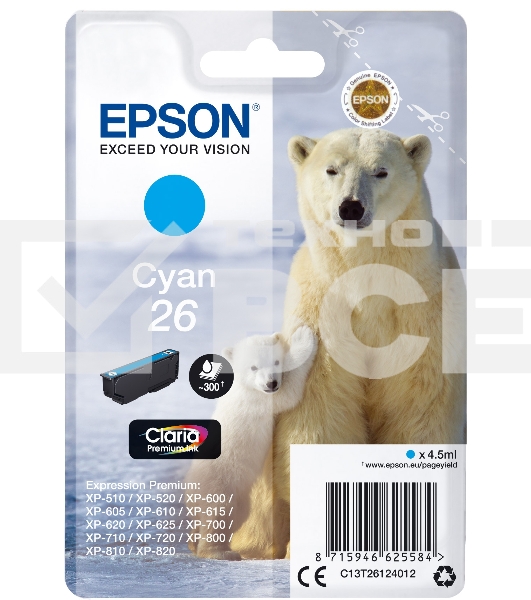 Картридж струйный Epson C13T26124012/C13T26124010 голубой для Epson XP-70 (300стр.)