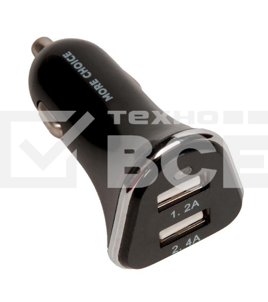 Автомобильная зарядка (от прикуривателя) 2USB 2.4A для Type-C More choice AC22a черный