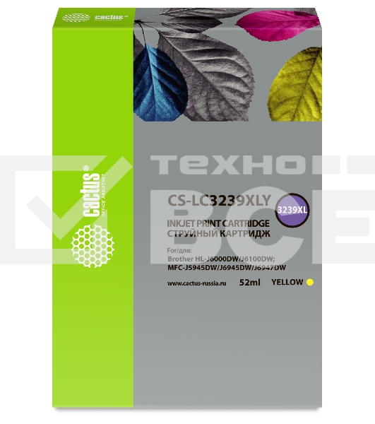 Картридж струйный Cactus CS-LC3239XLY желтый (52мл) для Brother HL-J6000DW/J6100DW