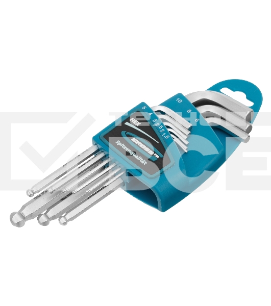 Набор ключей имбусовых Gross 16403 HEX, 1,5–10 мм, S2, 9 шт., удлиненные с шаром, сатинированные