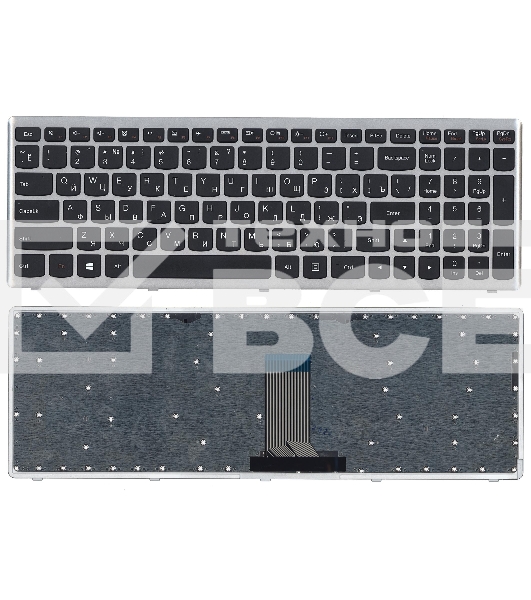 Клавиатура для ноутбука Lenovo IdeaPad U510 Z710 черная с серебристой рамкой