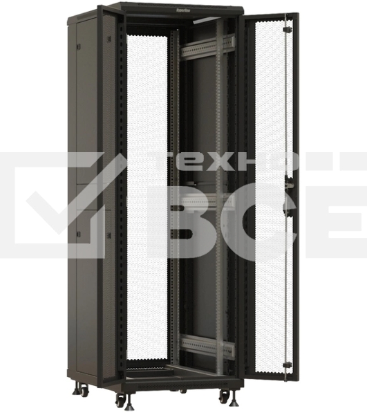Шкаф серверный Hyperline (TTBR-3761-DD-RAL9004) напольный 37U 600x1000мм пер.дв.перфор.2ств. задн.дв.перфор.2-хст. направл.под закл.гайки 1000кг черный 910мм 1833мм IP20 сталь