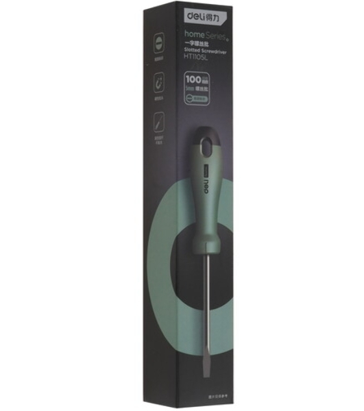 Отвертка шлицевая Home Series Green'; Deli HT1105L 5x100 мм Эксклюзивный дизайн, рукоятка из высококачественного софттач пластика
