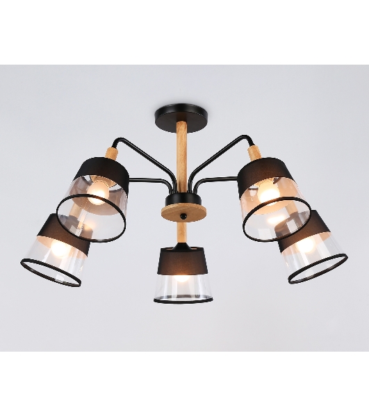 Светильник Ambrella light TR4741/5 BK/LW черный/светлое дерево E27/5 max 40W D760*350