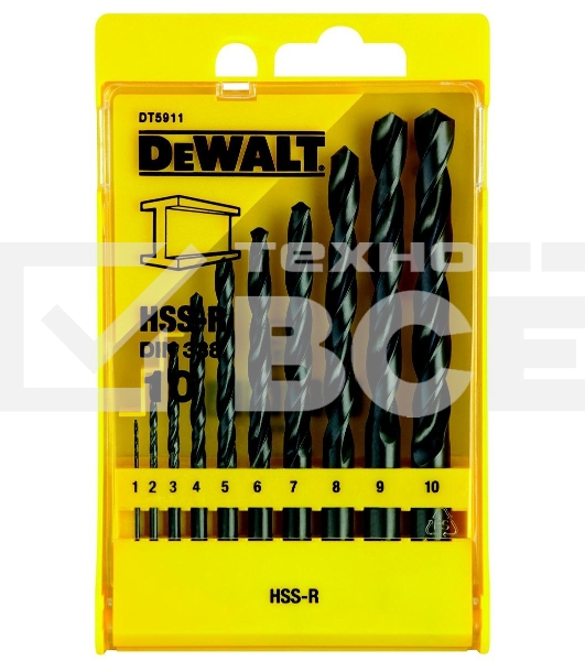 Набор сверл DeWalt DT5911-QZ по металлу HSS-R (10шт.) в пластиковой кассете