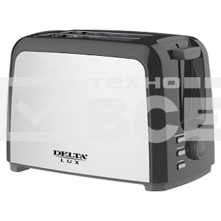 Тостер Delta LUX DL-090 нерж.,черный: 750 Вт, 2ломтика, 6-ти позиц. таймер, разморозка, подогрев (6)