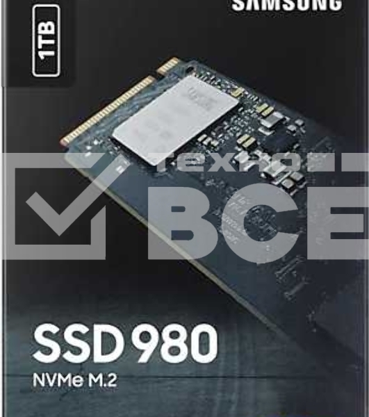 Накопитель SSD Samsung 980, 1000GB, PCIe 3.0 x4, M.2 2280, NVMe, R/W 3500/3000