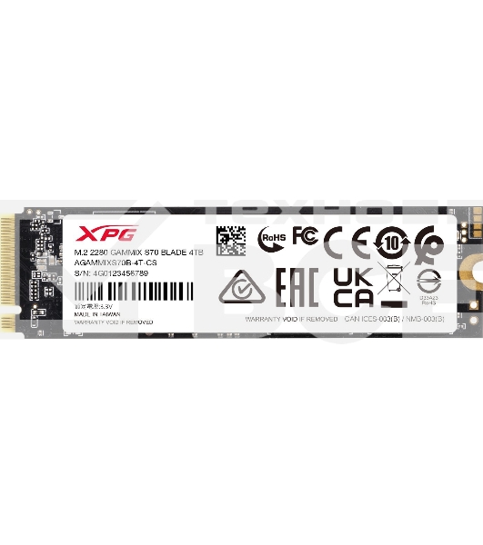 Накопитель SSD ADATA XPG BLADE S70, 4Tb, PCIe 4.0 x4, M.2 2280, NVMe, R/W 7400/6600, с радиатором