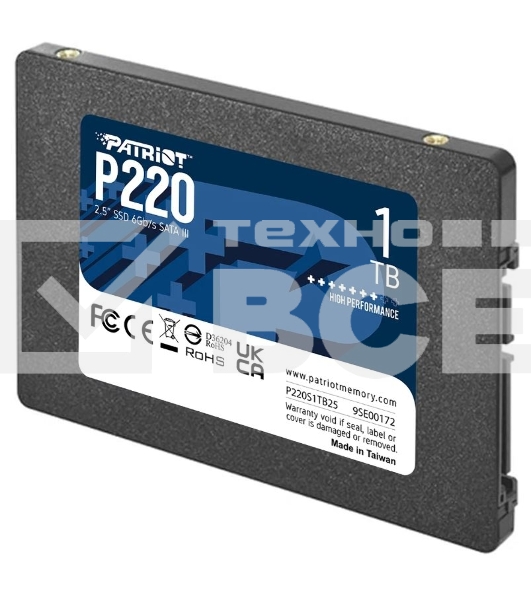 Накопитель SSD Patriot P220, 1TB, SATA III, 2.5
