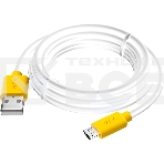 Кабель Greenconnect GCR-53224 3.0m MicroUSB, белый, желтые коннекторы, быстрая зарядка, 28/24 AWG, фото 1
