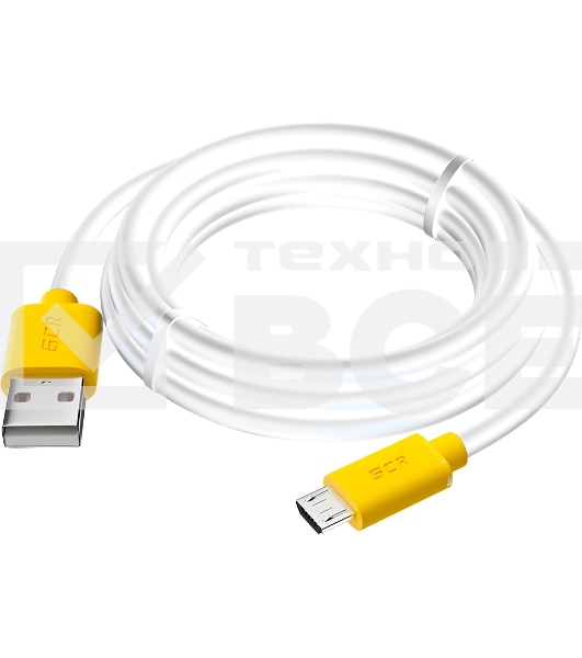 Кабель Greenconnect GCR-53224 3.0m MicroUSB, белый, желтые коннекторы, быстрая зарядка, 28/24 AWG