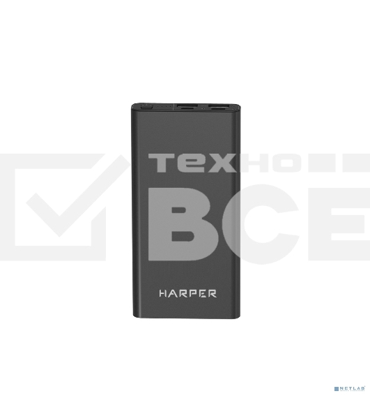 Портативный аккумулятор Harper PB-10031 черный (10 000mAh; Тип батареи Li-Pol; Вход Micro USB/Type-C, 2А; Выход: 5V/1A и 5V/2A; LED индикатор заряда, Корпус: металл)
