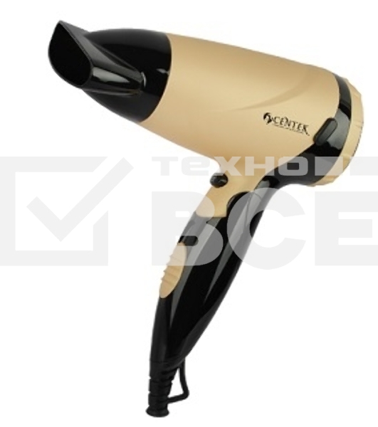Фен Centek CT-2209 BLG черный/золотой перламутр 1600Вт, складная ручка, концентратор