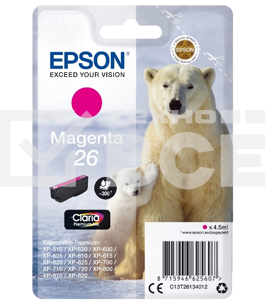 Картридж струйный Epson (C13T26134012/C13T26134010) пурпурный для Epson XP-70(300стр.)