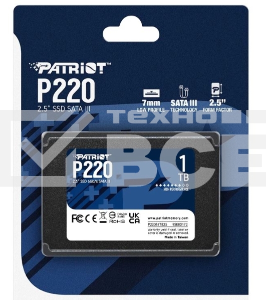 Накопитель SSD Patriot P220, 1TB, SATA III, 2.5