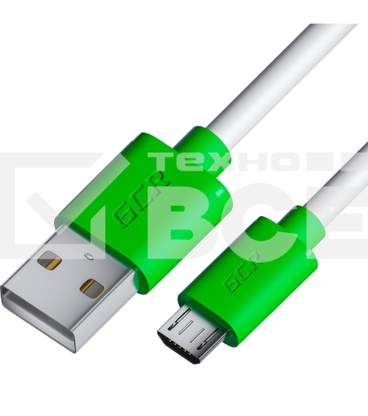 Кабель Greenconnect GCR-53229 3.0m MicroUSB, белый,  зеленые коннекторы, быстрая зарядка, 28/24 AWG