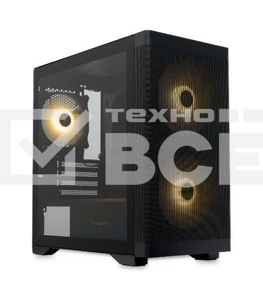 Компьютерный корпус без блока питания HSPD M320, Mesh Mini-tower, черный, slide TG, 0.45 SPCC, 2x140мм ARGb+1x120мм ARGb mATX, mITX 160/340/184мм 2x2.5