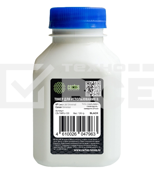 Тонер Cactus CS-THPU-120 черный флакон 120гр. для принтера HP LJ P1005/1006/1505/M125/127/M604/307/608