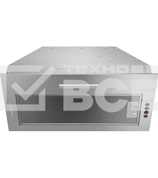 Вытяжка встраиваемая Kuppersberg INTOUCH 60 X, ширина 54 см, отвод/рециркуляция, 650 м3/час, 3 скорости, электронное сенсорное управление, светодиодное освещение 1х5 Вт, жироулавливающий фильтр, угольный фильтр KF-T (опция), 41 дБ, цвет: нержавеющая сталь