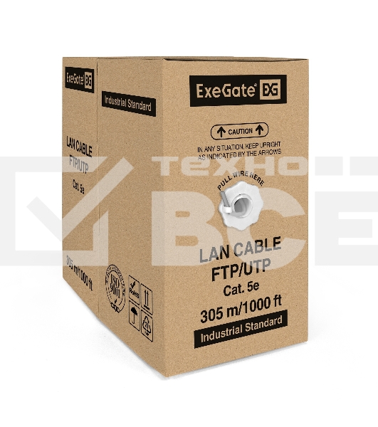 Кабель ExeGate SFTP 4 пары кат.5e медь, 24AWG, экран, бухта 305м, серый, PVC