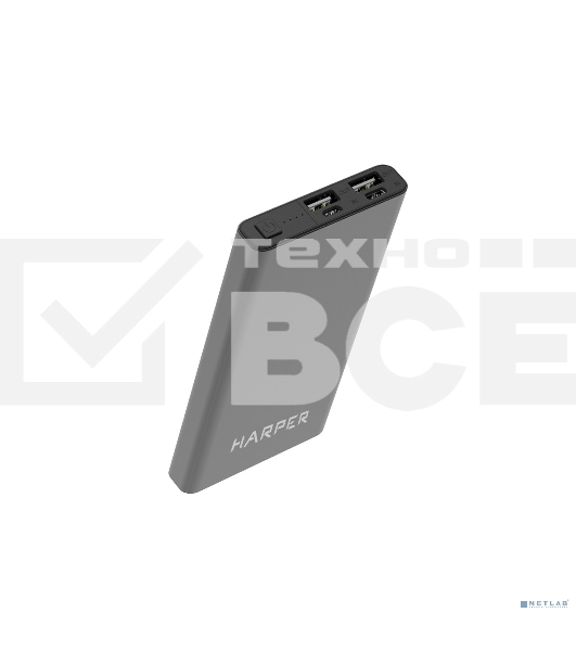 Портативный аккумулятор Harper PB-10031 черный (10 000mAh; Тип батареи Li-Pol; Вход Micro USB/Type-C, 2А; Выход: 5V/1A и 5V/2A; LED индикатор заряда, Корпус: металл)
