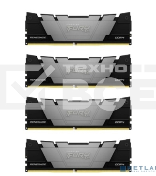 Оперативная память Kingston Fury Renegade, 64Gb (4x16GB), DDR4, 3600MHz, CL16, DIMM, с радиаторами, серый/черный