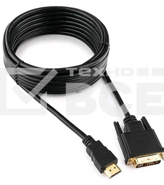Кабель HDMI-DVI Cablexpert CC-HDMI-DVI-15, 19M/19M, single link, медь, позол.разъемы, экран, 4.5м, черный, пакет