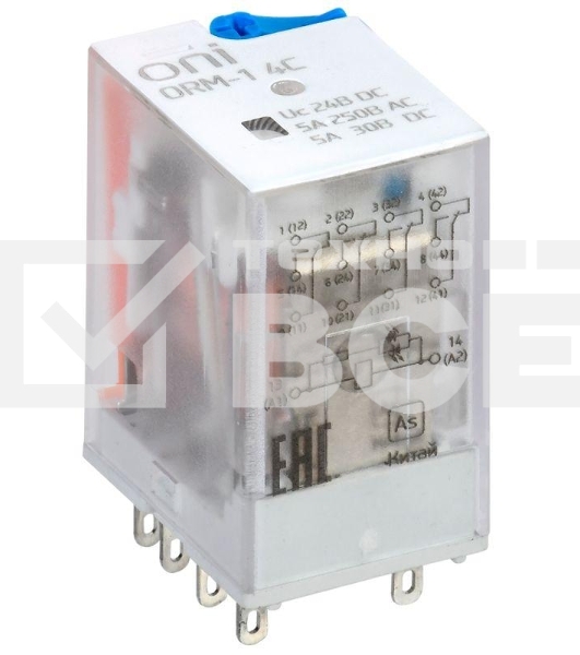 Реле интерфейсное ORM-1 4C 24В DC с LED и тест. кнопкой ONI ORM-1-4C-DC24V-L-B