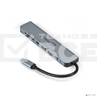 USB-концентратор ExeGate EX293983RUS DUB-21C/PD/CR/H (кабель-адаптер USB Type-C --> 2xUSB3.0 + Card Reader + PD 100W + HDMI 4K@60Hz, Plug&Play, серый)