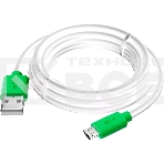 Кабель Greenconnect GCR-53229 3.0m MicroUSB, белый,  зеленые коннекторы, быстрая зарядка, 28/24 AWG, фото 1
