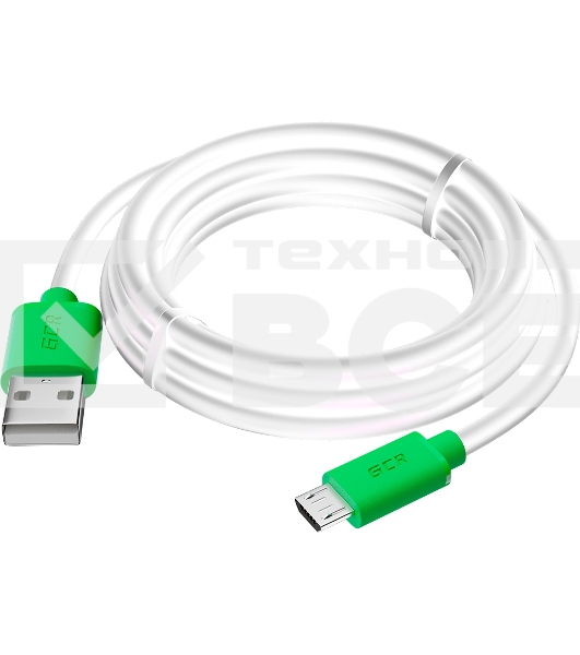 Кабель Greenconnect GCR-53229 3.0m MicroUSB, белый,  зеленые коннекторы, быстрая зарядка, 28/24 AWG