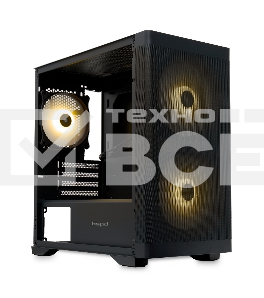 Компьютерный корпус без блока питания HSPD M320, Mesh Mini-tower, черный, slide TG, 0.45 SPCC, 2x140мм ARGb+1x120мм ARGb mATX, mITX 160/340/184мм 2x2.5