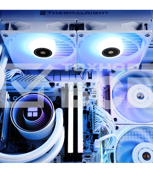 Водяное охлаждение для процессора Thermalright Frozen Notte 240 White ARGB V2 белый (240mm, ARGB/ Fans: 2x120mm, 72.37CFM, 27.7dBA, 2000RPM/ Pump height 54mm, 28dBA, 5300RPM, Rad thickness 27mm/ S: 1200, 1700, 1851, 2011, 2066, 115X, AM2, AM2+, AM3, AM3+,