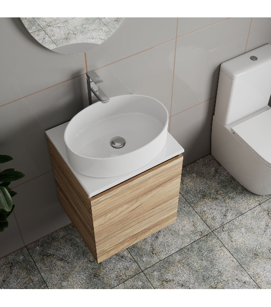 Тумба Bau Dream Blackwood 50 с дверцей, раковина BAU Nimb 50х36, смеситель для раковины высокий Hotel Still, нержавеющая сталь, выпуск клик клак, хром