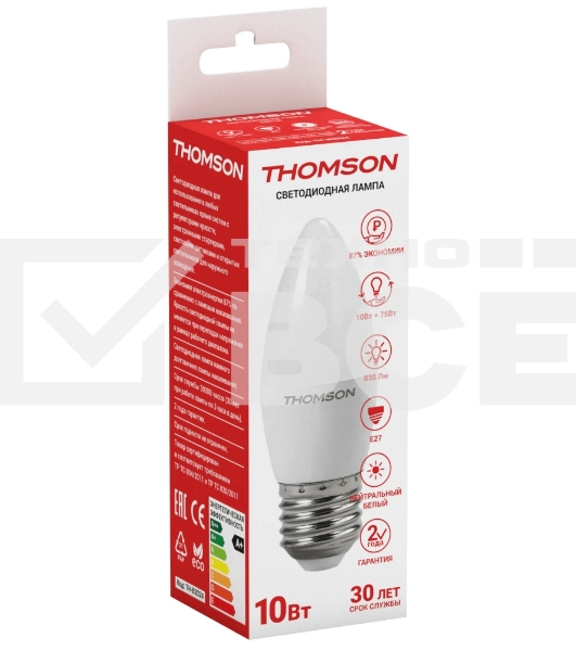 Лампа светодиодная Hiper THOMSON LED CANDLE 10W 830Lm E27 4000K TH-B2024