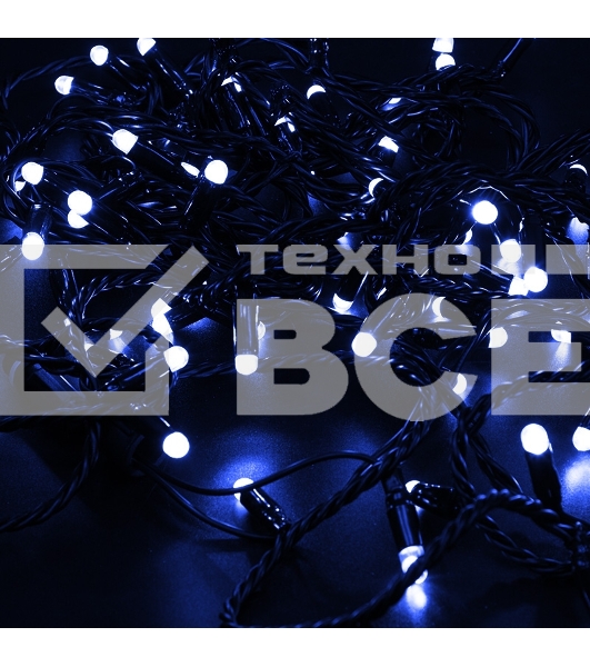 Гирлянда Нить 10м, постоянное свечение, черный ПВХ, 230В, цвет: Синий