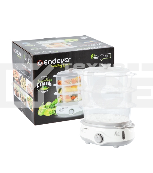 Пароварка электрическая Endever Vita-170, белый/серый, мощность 1000 Вт, объем 11 л