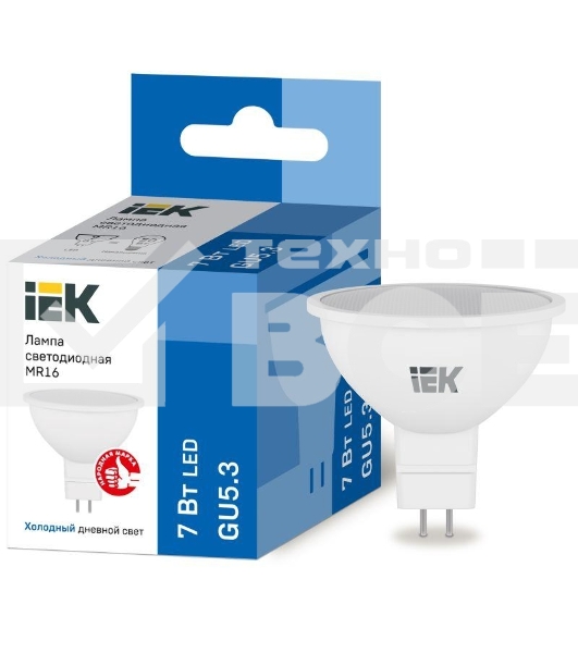Лампа светодиодная ECO MR16 софит 7Вт 230В 6500К GU5.3 ИЭК LLE-MR16-7-230-65-GU5