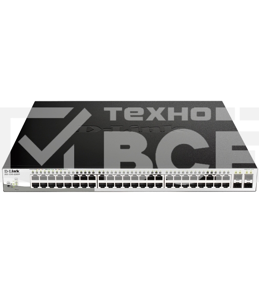 Настраиваемый коммутатор D-Link DGS-1210-52MPP/E2A PROJ WebSmart с 48 портами 10/100/1000Base-T и 4 портами 1000Base-X SFP (порты 1-48 с поддержкой PoE 802.3af/802.3at (30 Вт), PoE-бюджет 740 Вт)