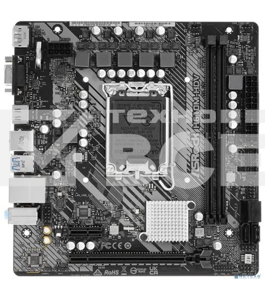 Материнская плата ASRock H610M-HDV, LGA 1700, Intel H610, 2xDDR4, 4xSATA, 1xPCIe 4.0 x16, 1xPCIe x1, 1xHDMI, 1xDP, 1xVGA, 1x 1Gb LAN, 2xUSB-A 3.2 Gen 1, 4xUSB-A 2.0, 3x3.5 мм, 7.1, mATX
