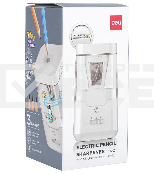 Точилка для карандашей электрическая Deli E71202, 1 отверстие, пластик, белый (батарея)