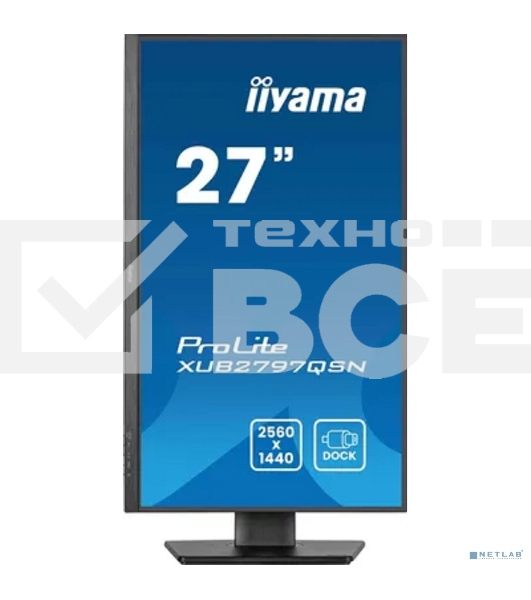 Монитор 27' Iiyama ProLite XUB2797QSN-B2 IPS 2560x1440, 100 Гц, 1 мс, 16:9, 300 кд/м², HDMI 2.0, DP 1.4, 3.5 Jack, USB-C (65 Вт), USB Hub (3x USB 3.0), Ethernet, динамики (2x2 Вт), Adaptive-Sync, черный