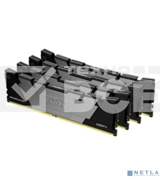 Оперативная память Kingston Fury Renegade, 64Gb (4x16GB), DDR4, 3600MHz, CL16, DIMM, с радиаторами, серый/черный